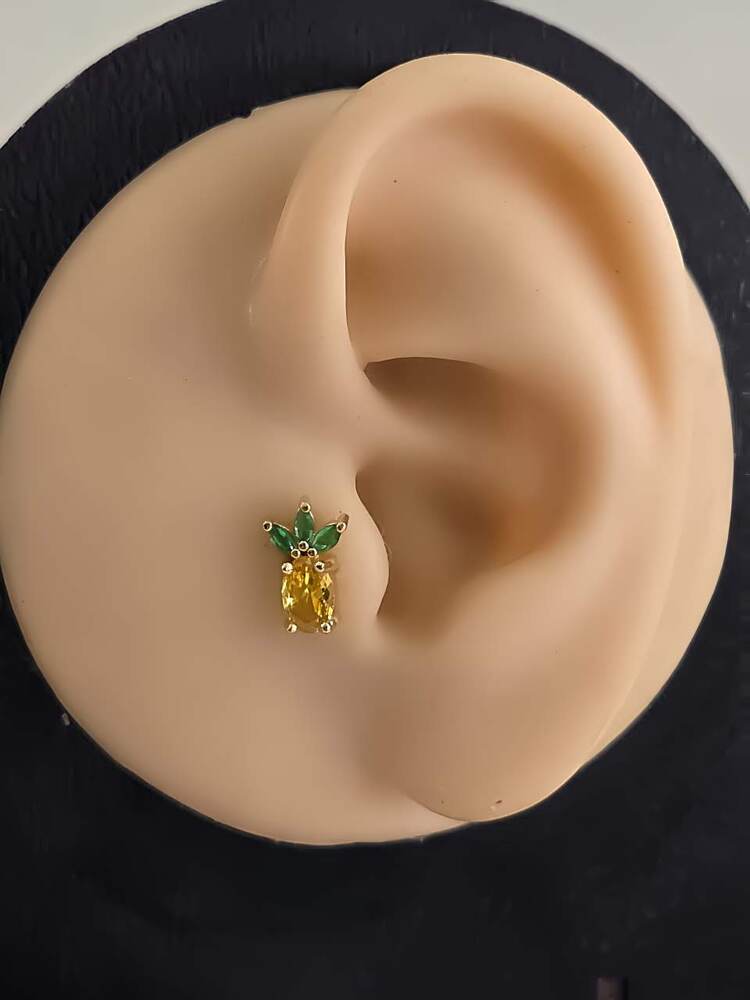 Ananas Model Kıkırdak Piercing Tragus Helix Silver Gümüş Renk Küpe- 1368