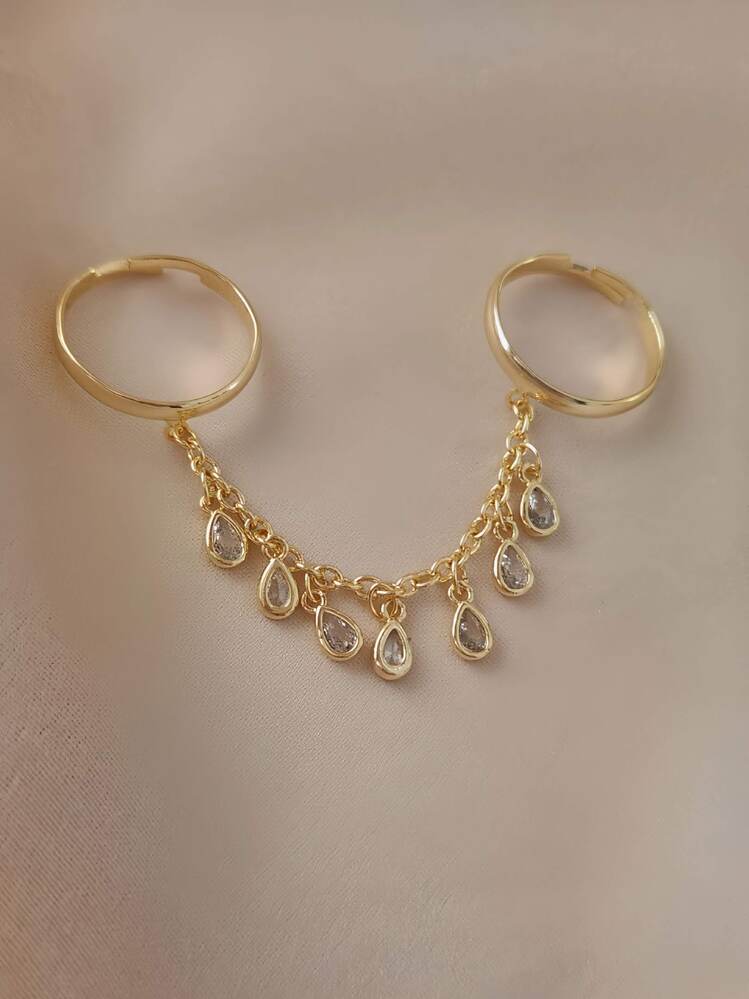 Şahmaran Damla Başak Model Zirkon Taşlı Ayarlanabilir Silver ve Gold Renkli Yüzük- 1680