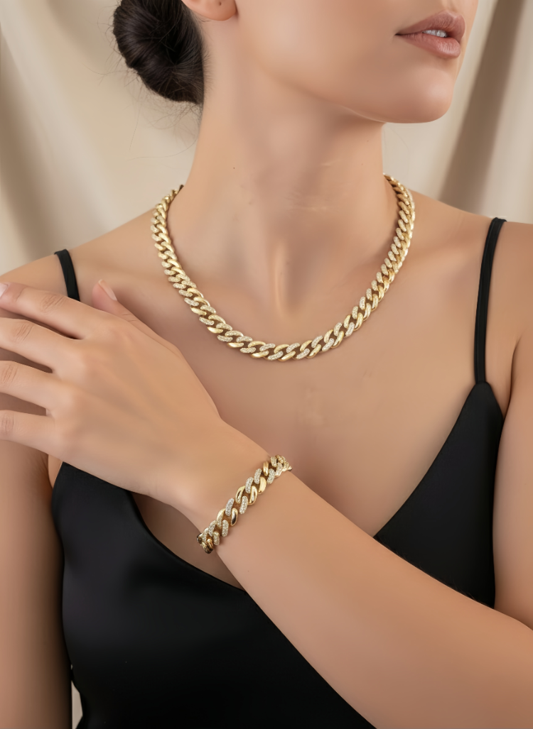 Xuping Küba Zinciri Cuban Lınk Hip Hop Rhinestone Set- 1793