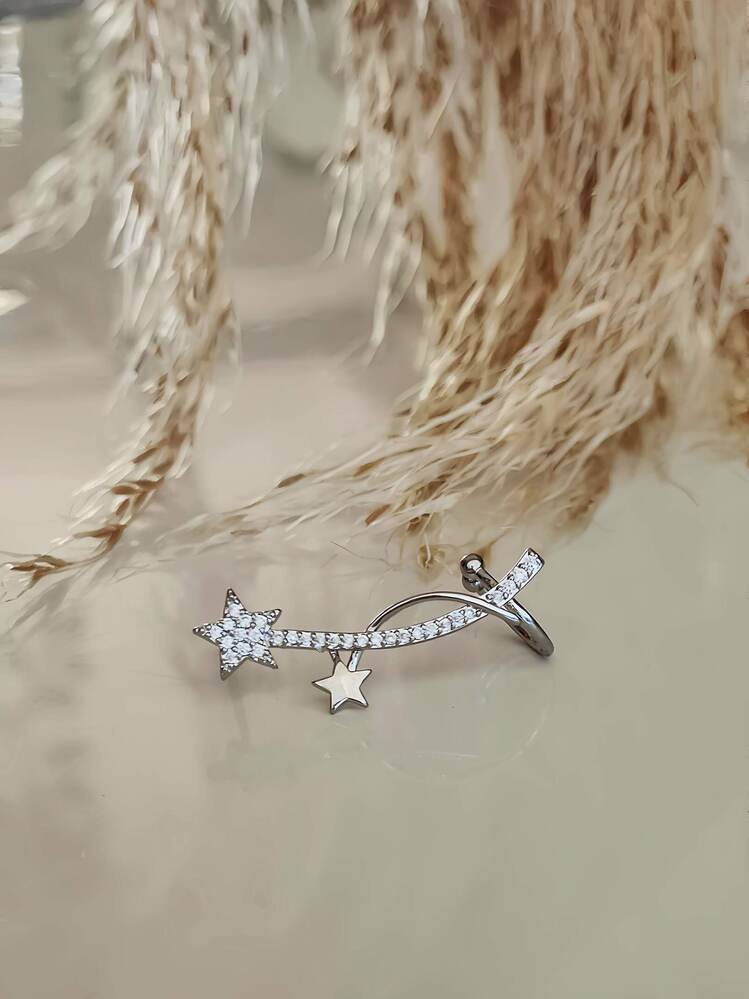 Yıldız Model Zirkon Taşlı Model Gümüş Renkli Kıkırdak Küpe Earcuff - 1329