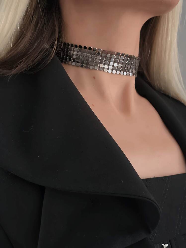 Arpa Pul Payet Zırh Metal Model Antrasit Choker Kolye - 1394