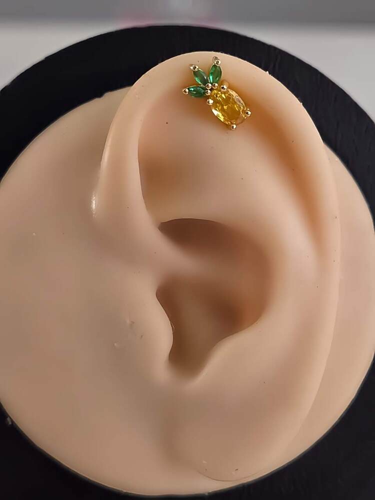 Ananas Model Kıkırdak Piercing Tragus Helix Altın Kaplama Gold Renk Küpe - 1369