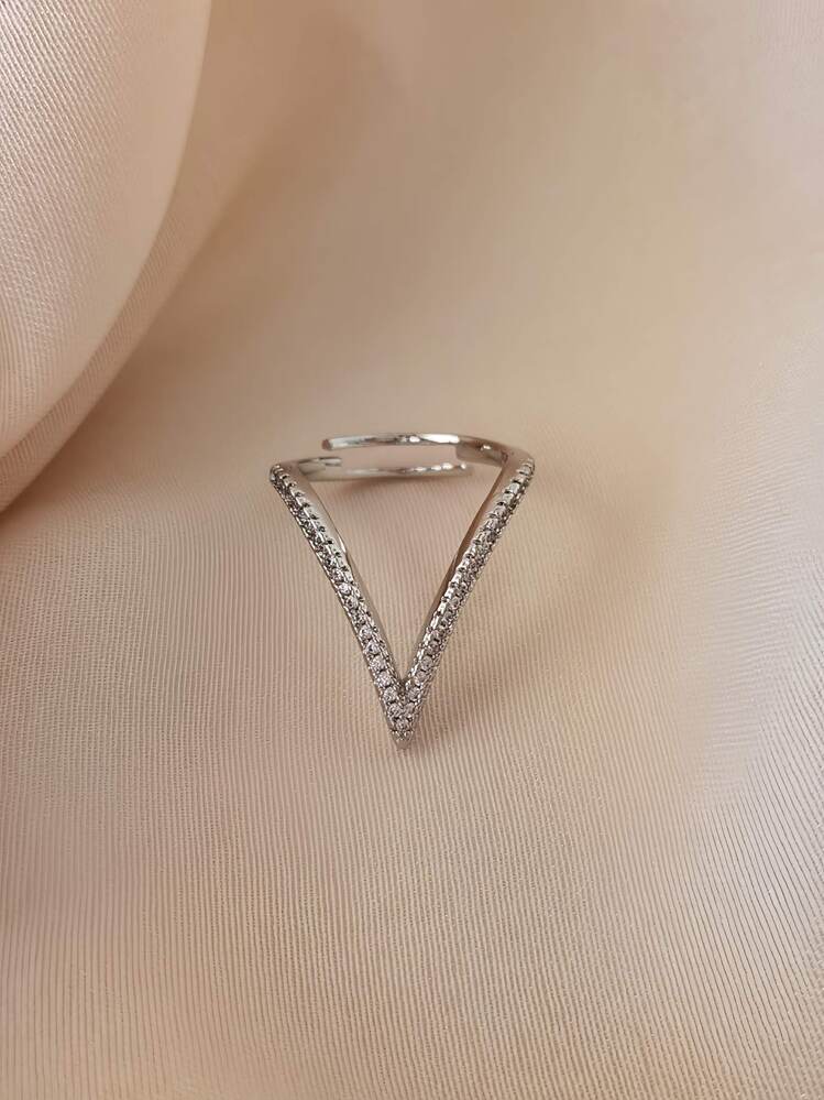 V Model Zirkon Taşlı Ayarlanabilir Silver Gümüş Renkli Yüzük - 1646