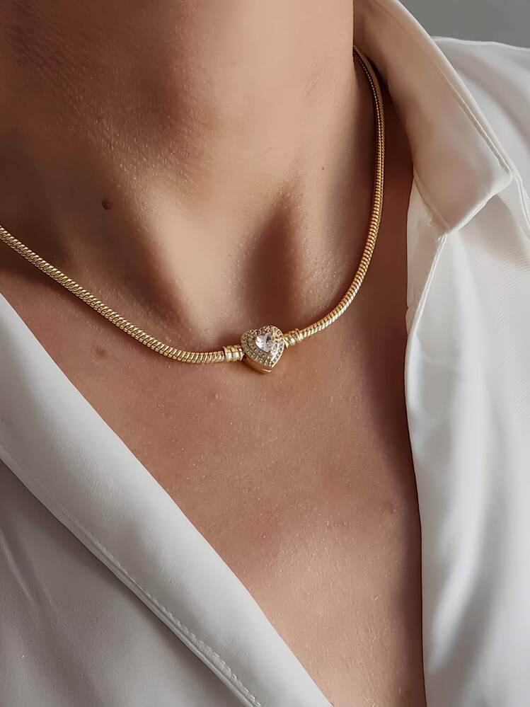 Prenses Taşlı Kalp Aşk Love Pandor Gold Altın Kaplama Kolye - 1336