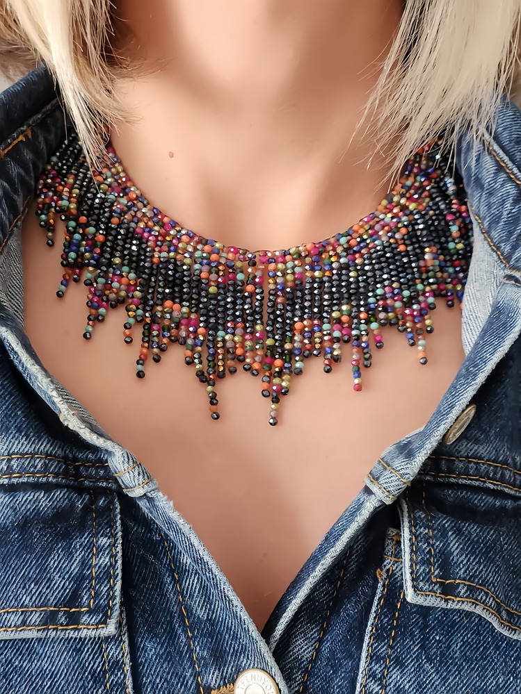 Kristal Boncuk Tasma Choker Model El Yapımı Kolye - 1281