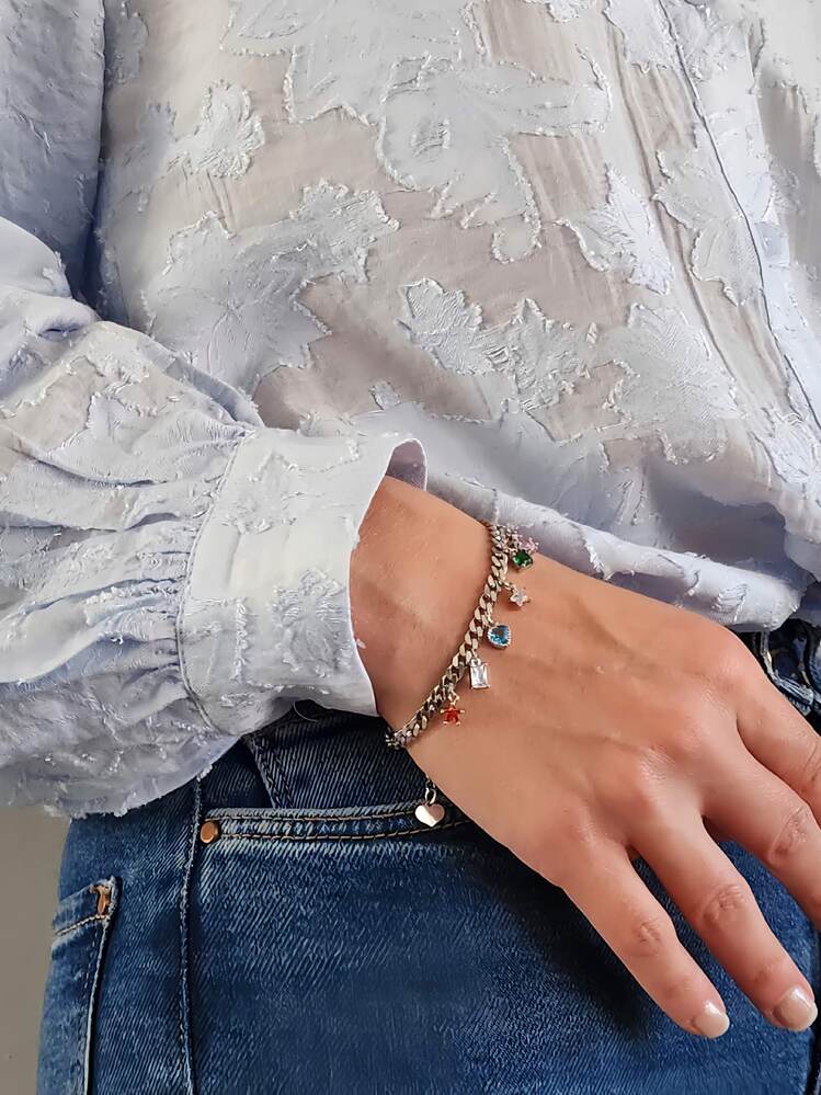 Renkli Baget Gurmet Model Silver Renk Çelik Bileklik - 1494