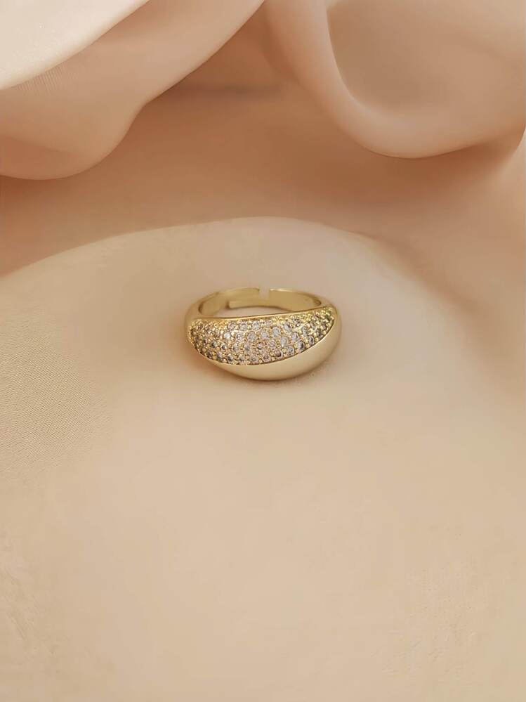 Bombeli Oval Zirkon Model Zirkon Taşlı Ayarlanabilir Gold Altın Renkli Yüzük - 1679