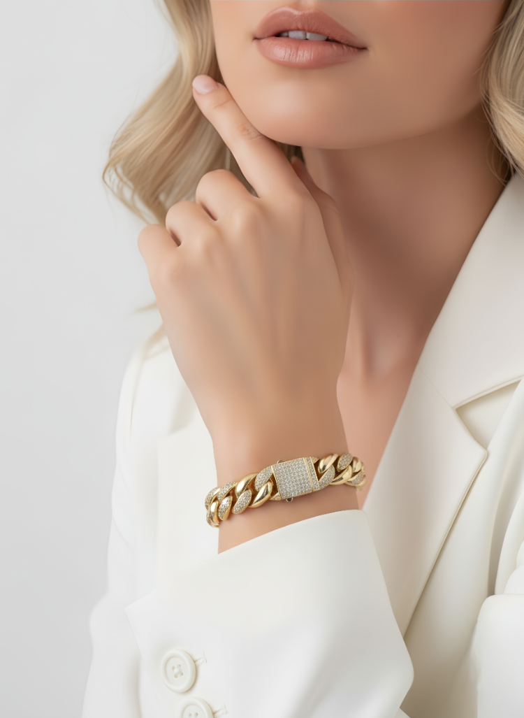 Küba Zinciri 14K Vip Seri Cuban Lınk Hip Hop Rhinestone Çelik Bileklik - 1794