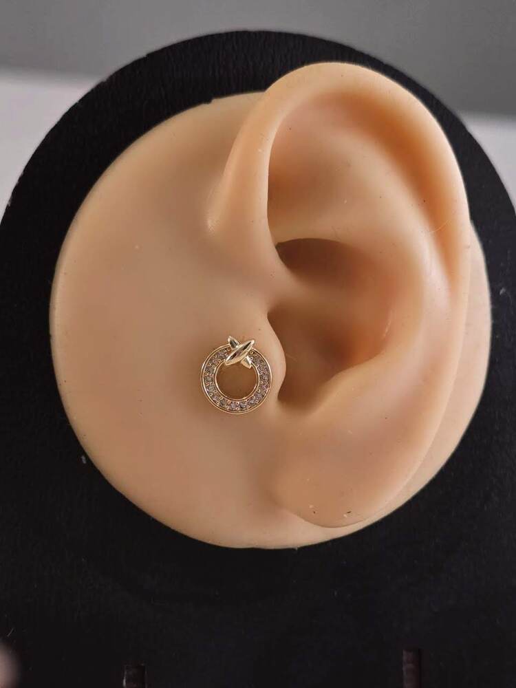 Halka X Artı  Model Kıkırdak Piercing Tragus Helix  Altın Kaplama Gold Renk Küpe - 1377