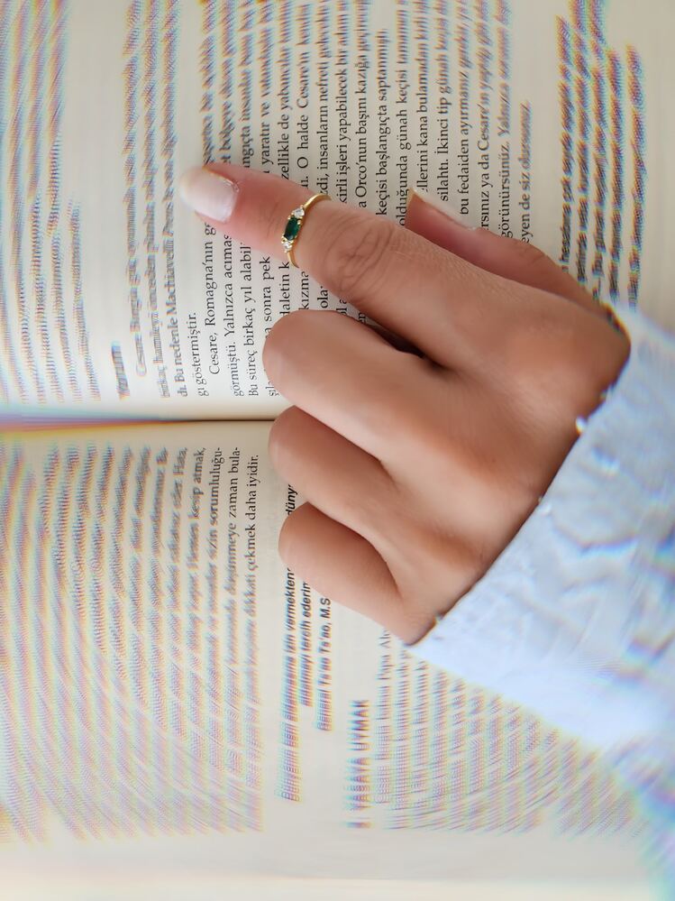 Zirkon Taşlı Eklem Kemik Ayarlanabilir Model Yeşil ve Pembe Altın Renkli Yüzük- 1600