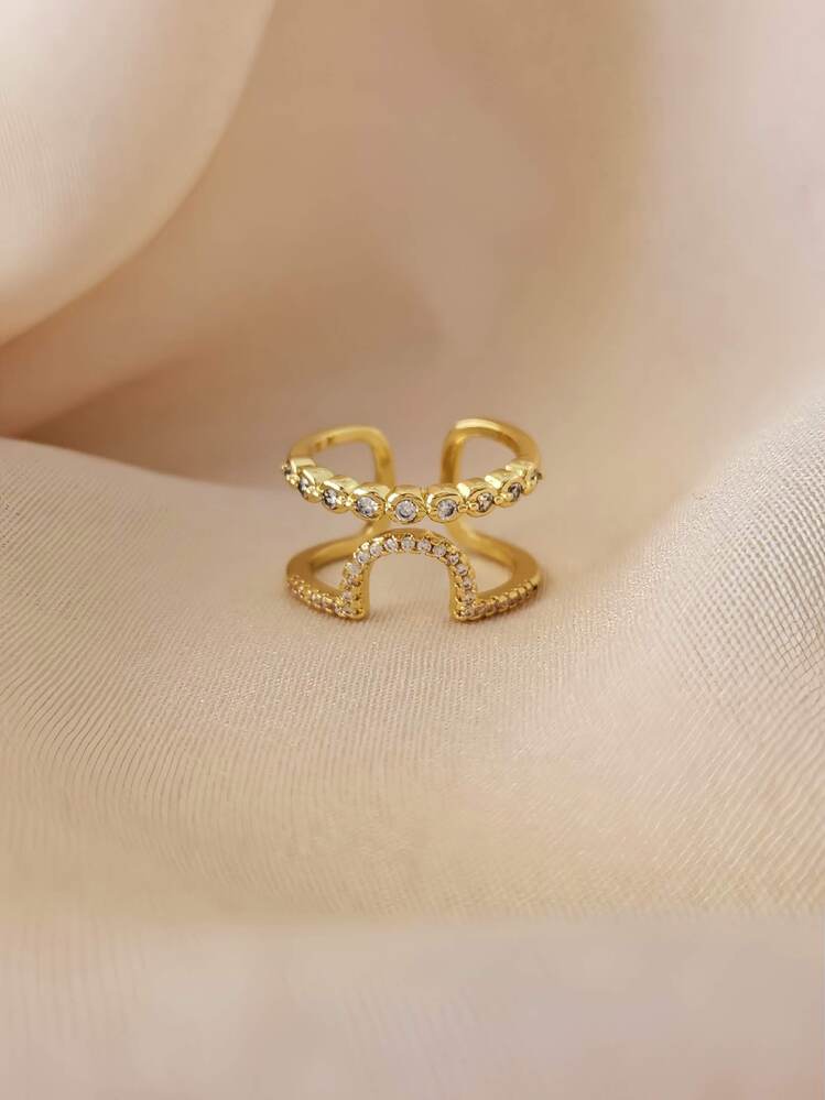 Oval İki Sıralı Taşlı Model Ayarlanabilir Yüzük - 1642