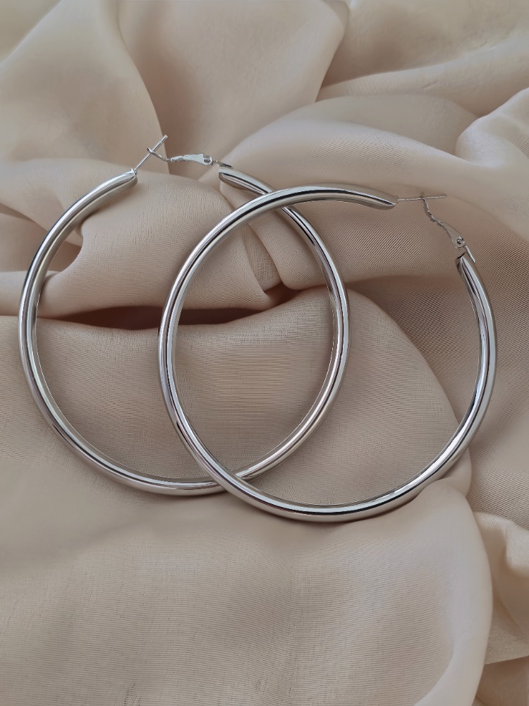 XL Halka Boru Model Gümüş Renk Çelik Küpe 8cm - 1841