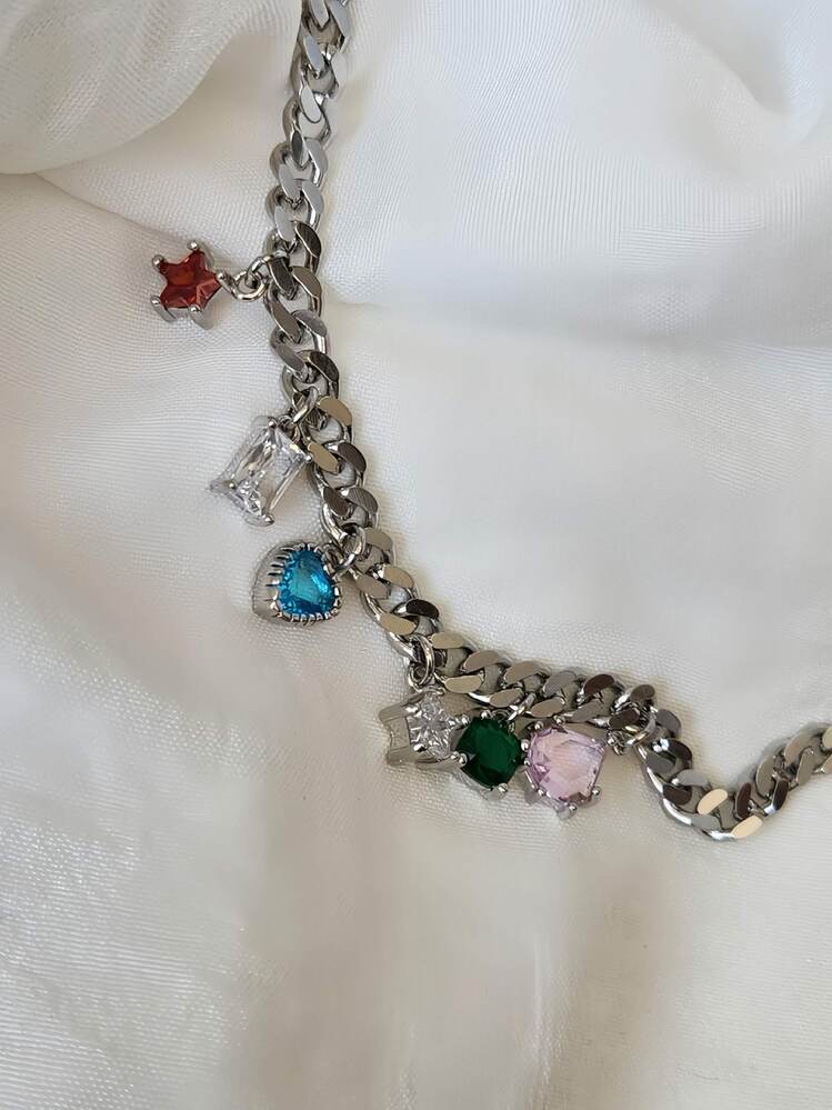Renkli Baget Gurmet Model Silver Renk Çelik Bileklik - 1494