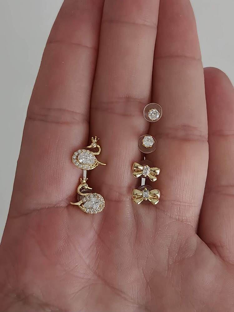6'lı Kuğu Fiyonk Model Minima Altın Kaplama Gold Renkli Küpe Seti- 1552