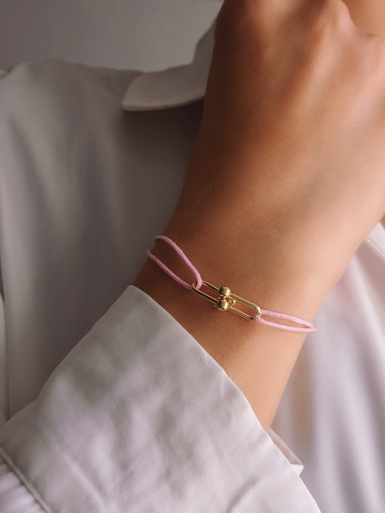 Tiffany Model Deri İpli El Yapımı Gold Renkli Bileklik - 1122