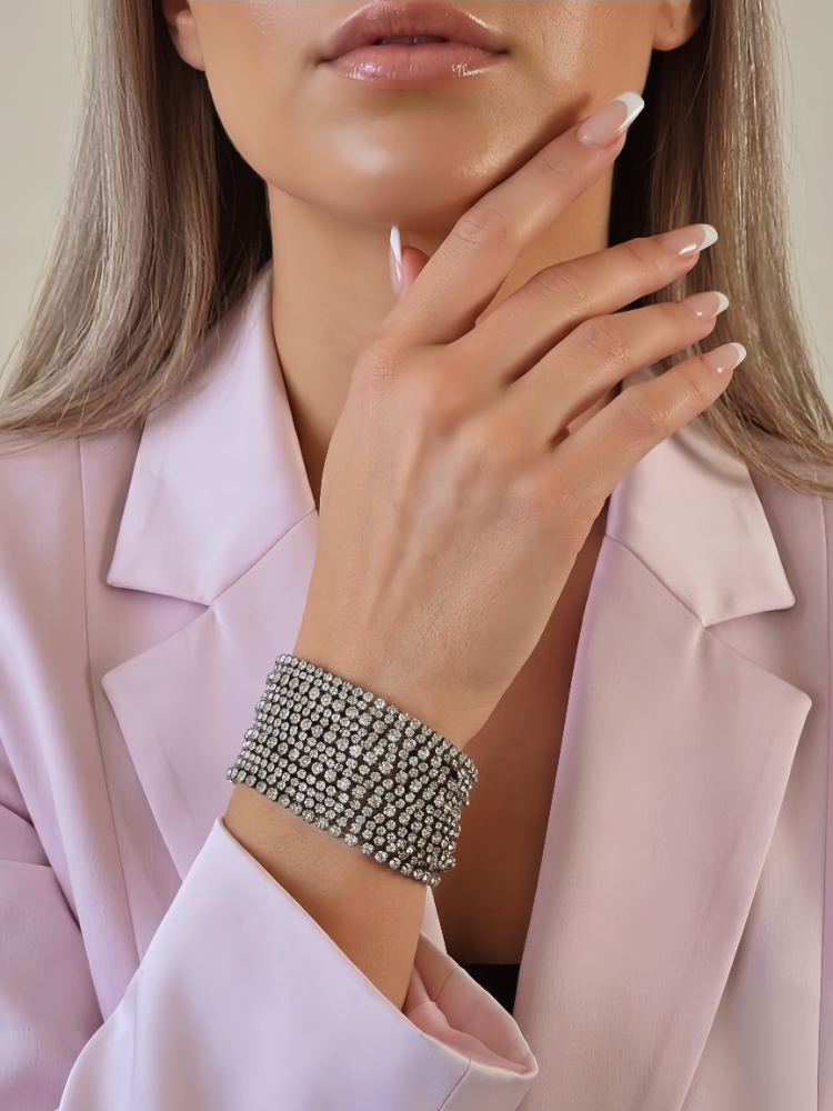 Çoklu Döküm Su Yolu Rhinestone Füme Renk Kristal Bileklik - 1826