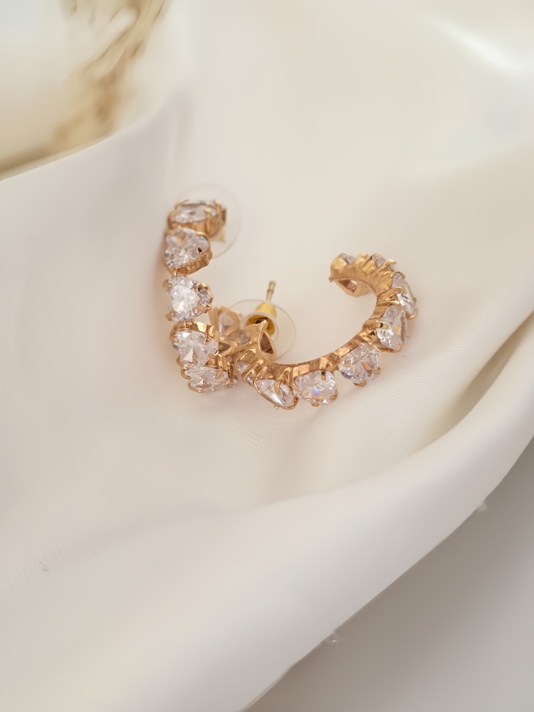 Kalp Zirkon Taşlı Antialerjik VİP Halka Gold Renk Küpe Antialerjik - 1815