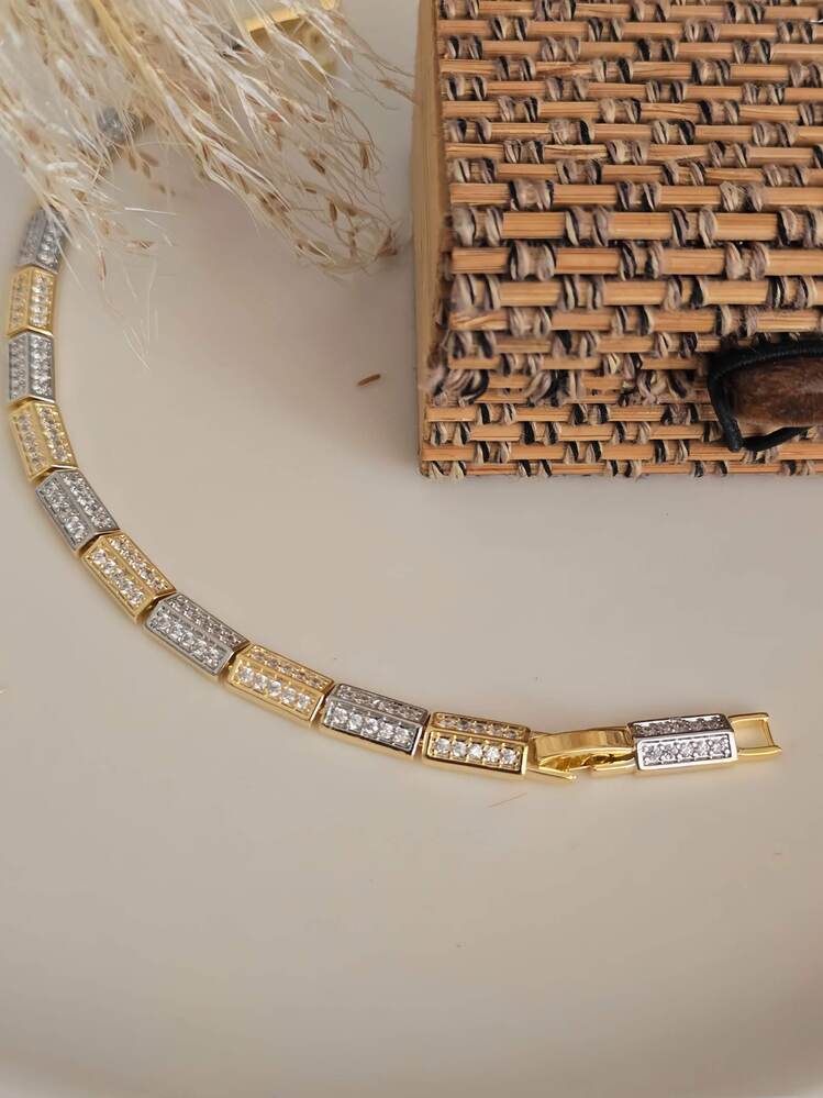 Kuyumcu Model Geometrik Full Taşlı Çelik Bileklik - 1429