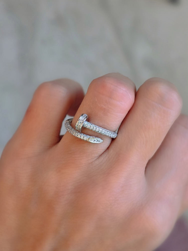 Ayarlanabilir Çivi Model Zirkon Taşlı Silver Renk Çelik Yüzük - 1757