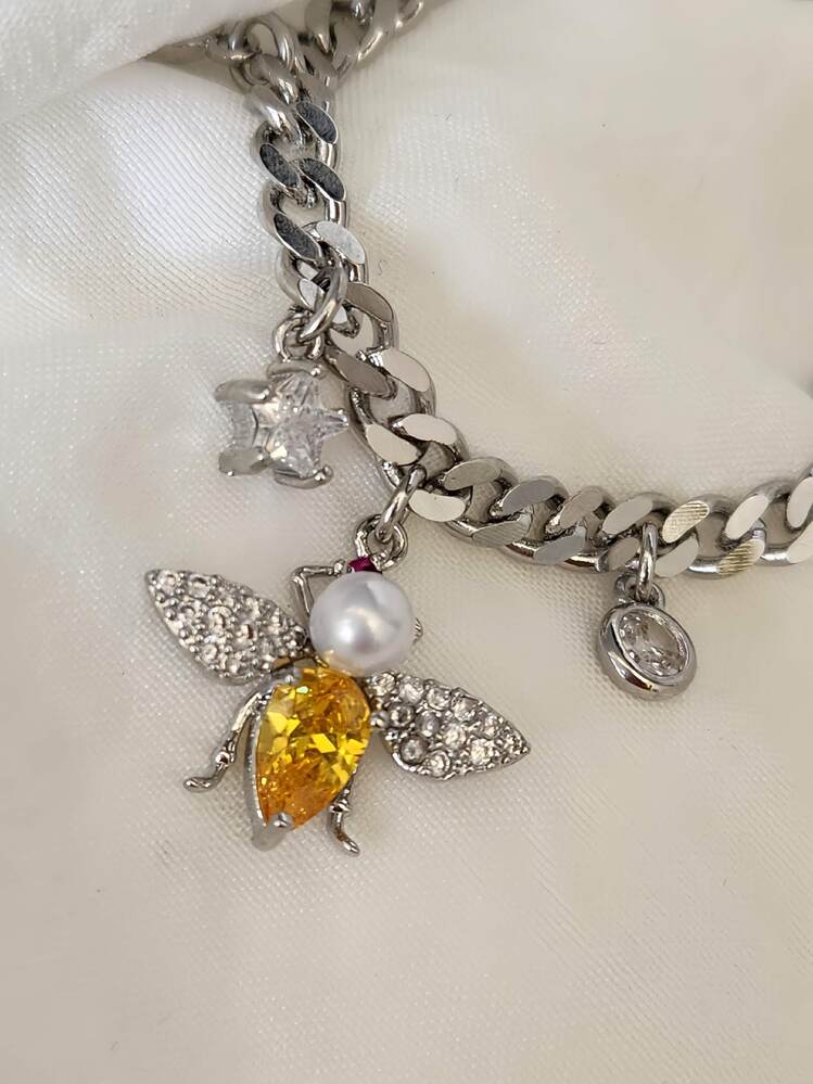 Arı İnci Yıldız Figürlü Gurmet Model Silver ve Gold Renk Çelik Bileklik- 1492