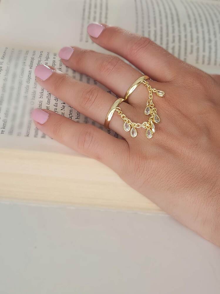 Şahmaran Damla Başak Model Zirkon Taşlı Ayarlanabilir Silver ve Gold Renkli Yüzük- 1680