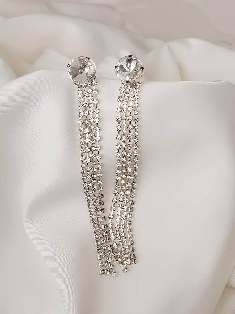 Yuvarlak Zirkon Taşlı Sallantılı Gümüş Renkli Küpe- 1350