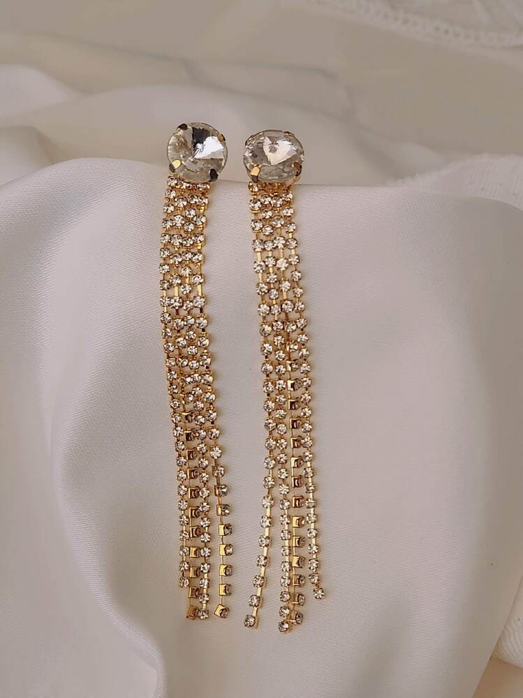 Yuvarlak Zirkon Taşlı Sallantılı Altın Kaplama Gold Renkli Küpe - 1351