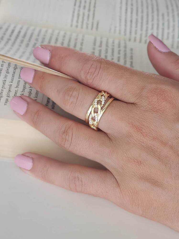 Gurmet Zincir Model Zirkon Taşlı Ayarlanabilir Yüzük- 1656