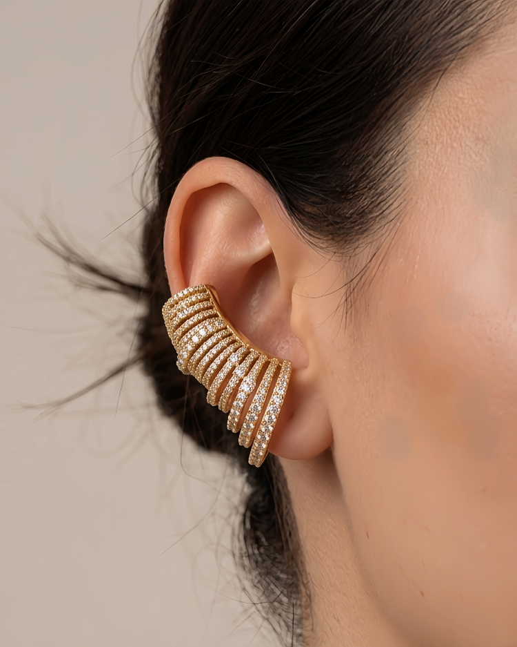 Ear Cuff Çoklu Sıra Zirkon Taşlı Kıkırdak Küpesi 4cm - 1838