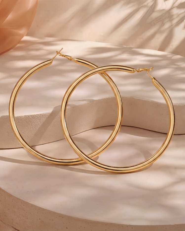 XL Halka Boru Model Altın Kaplama Gold Renk Çelik Küpe 8cm - 1842