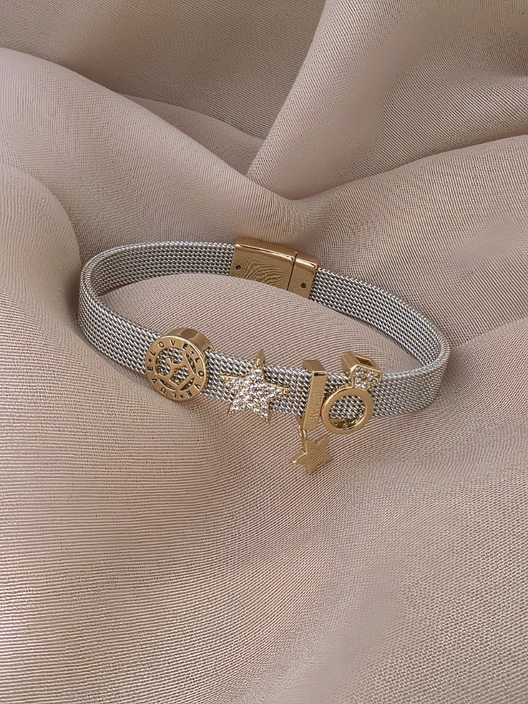 Mesh Charm Yıldız Yüzük Çelik Bileklik- 1796