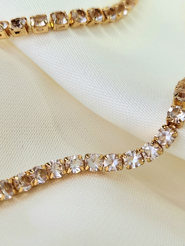 Zirkon Taşlı Su Yolu Rhinestone Uzun 72cm Gold Renk Kolye - 1098