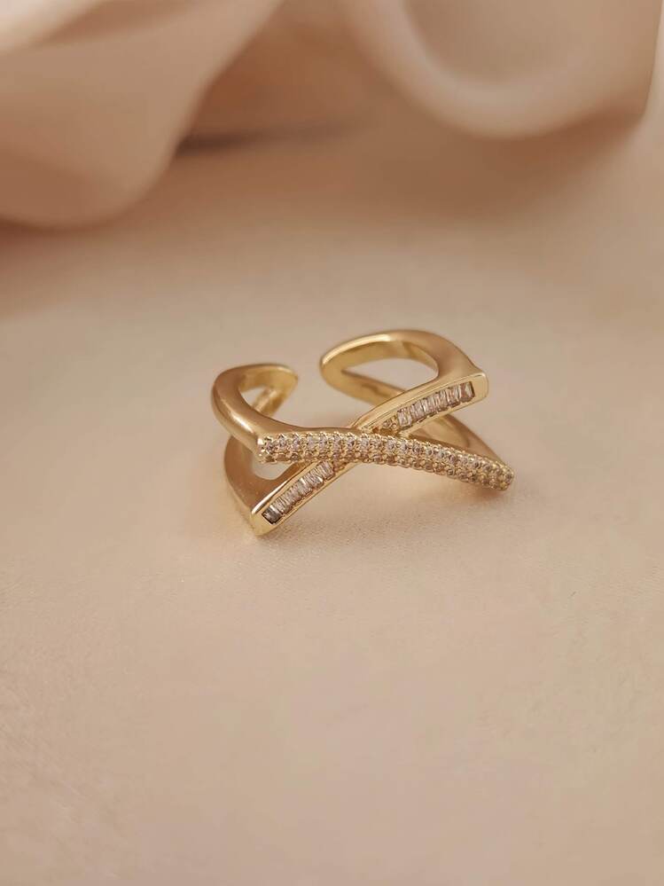 Çarpı X Asimetrik Model Zirkon Taşlı Ayarlanabilir Gold ve Silver Gümüş Renkli Yüzük- 1674