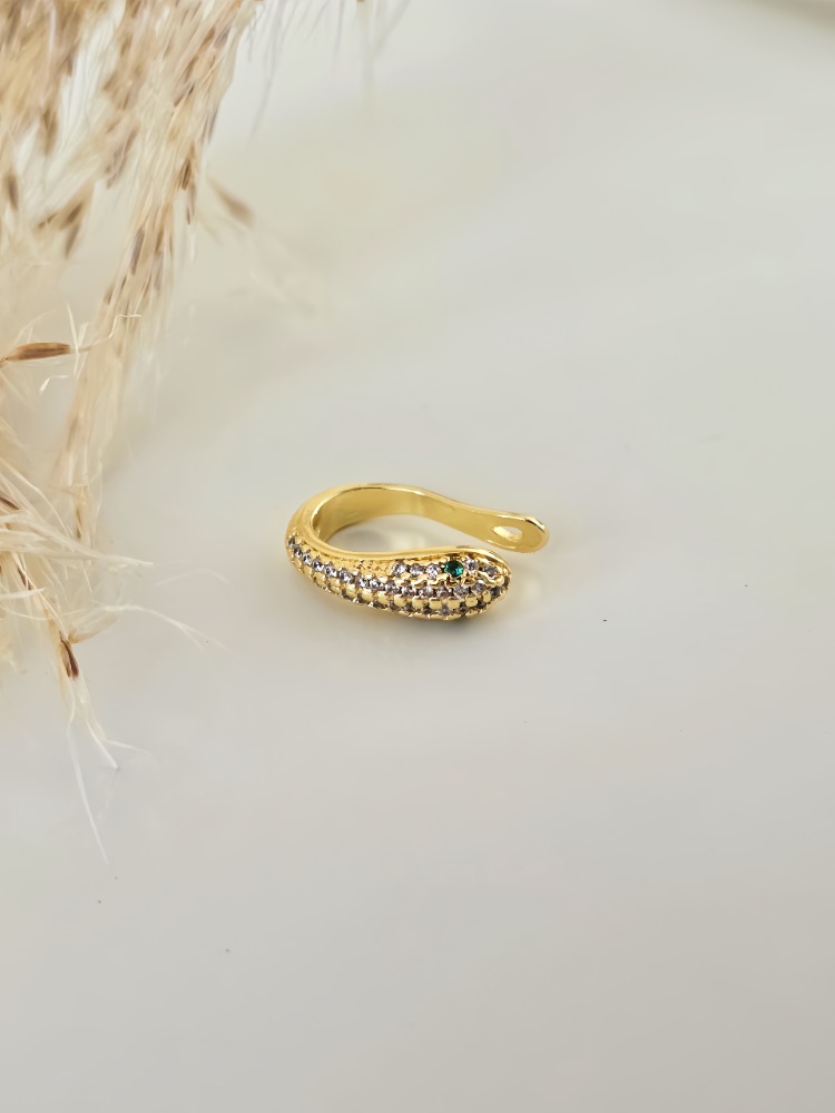 Minimal Yılan Model Taşlı Kıkırdak Cuff Gold Renk Küpe - 1821