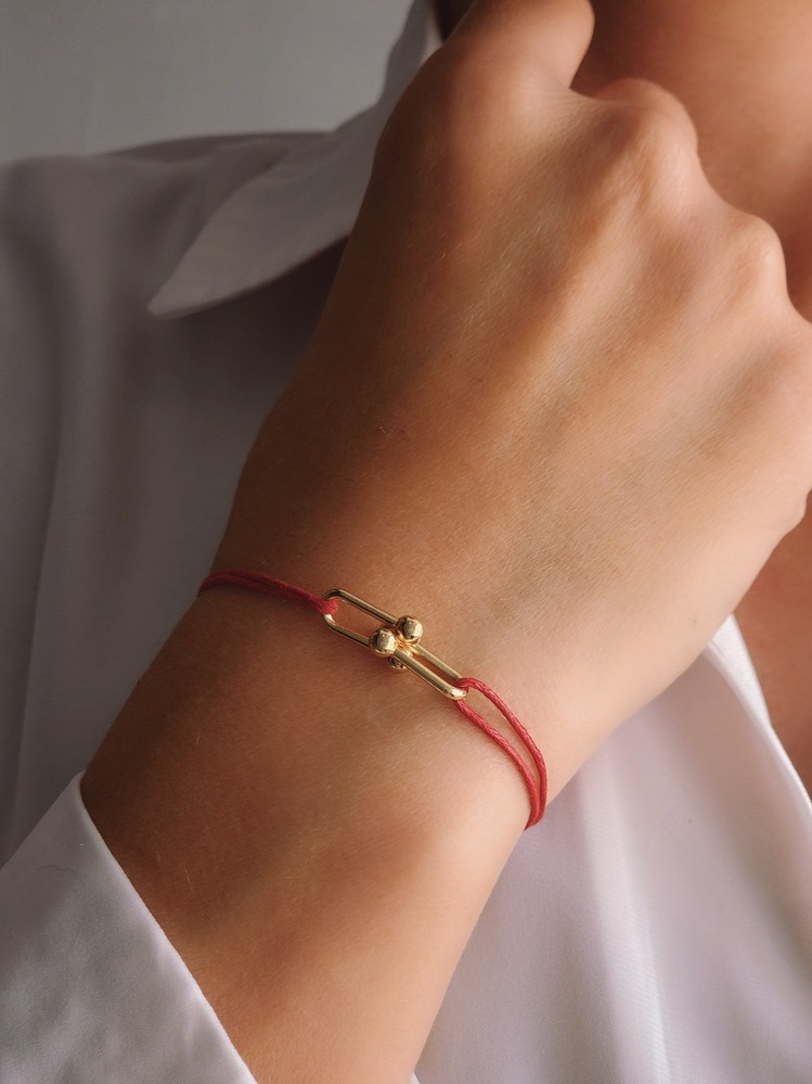 Tiffany Model Deri İpli El Yapımı Gold Renkli Bileklik - 1122