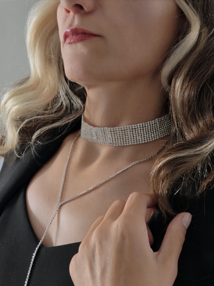 Gümüş Kaplama Rhinestone Y Model Su Yolu Model Kolye - 1728