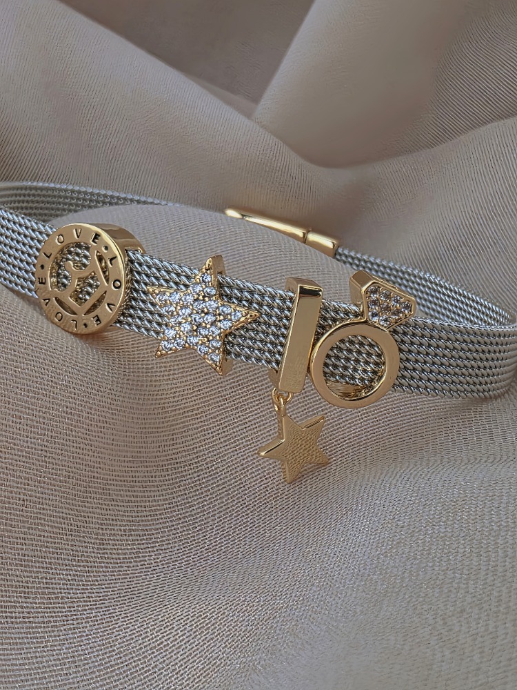 Mesh Charm Yıldız Yüzük Çelik Bileklik- 1796