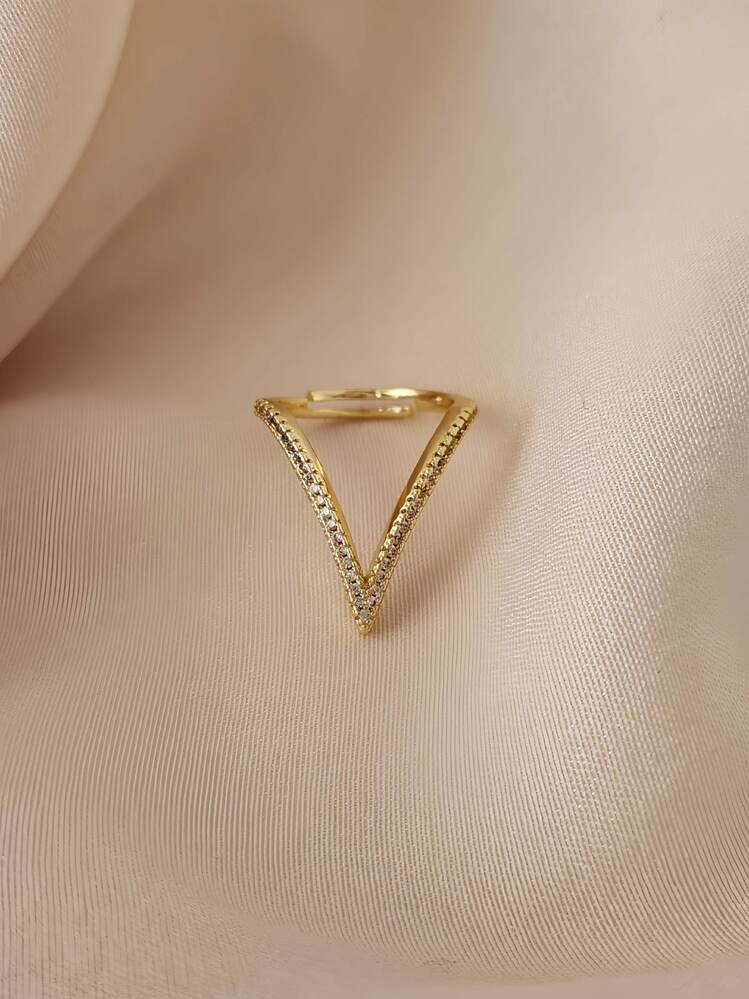 V Model Zirkon Taşlı Ayarlanabilir Silver Gümüş Renkli Yüzük - 1646