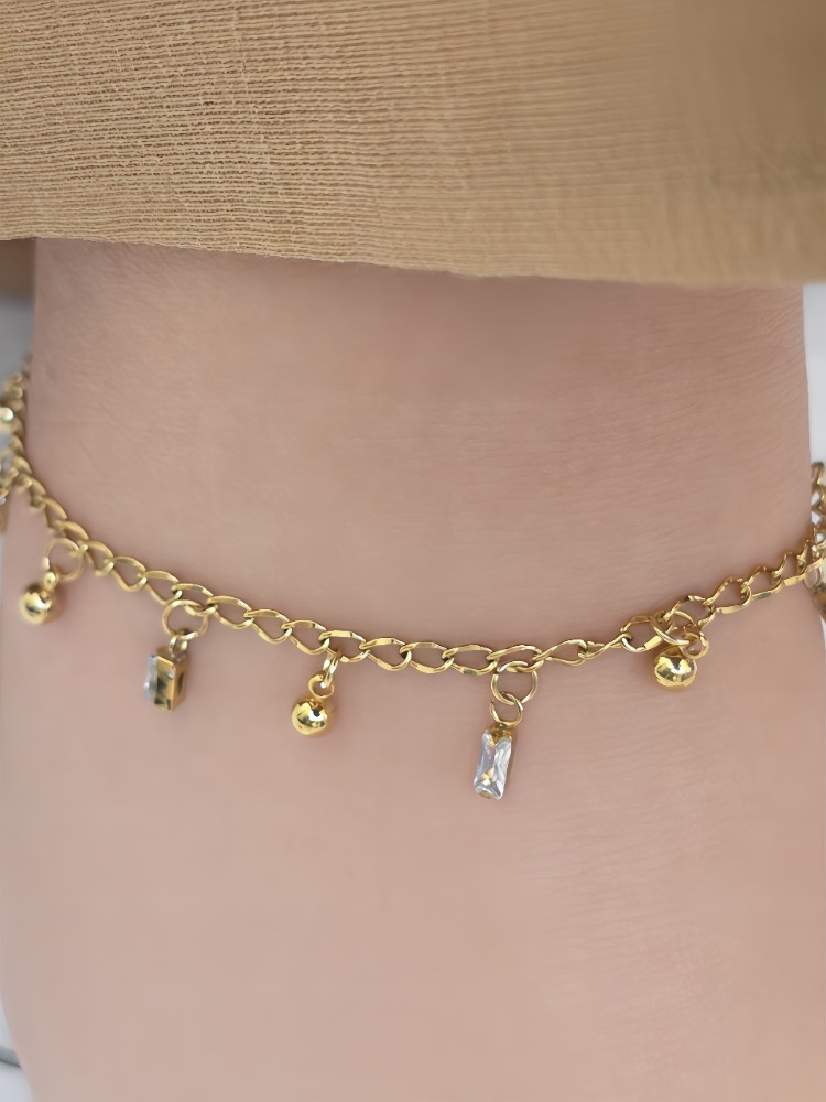 Zirkon Taşlı  Halhal Sallantılı Gold Renkli Halhal - 1879