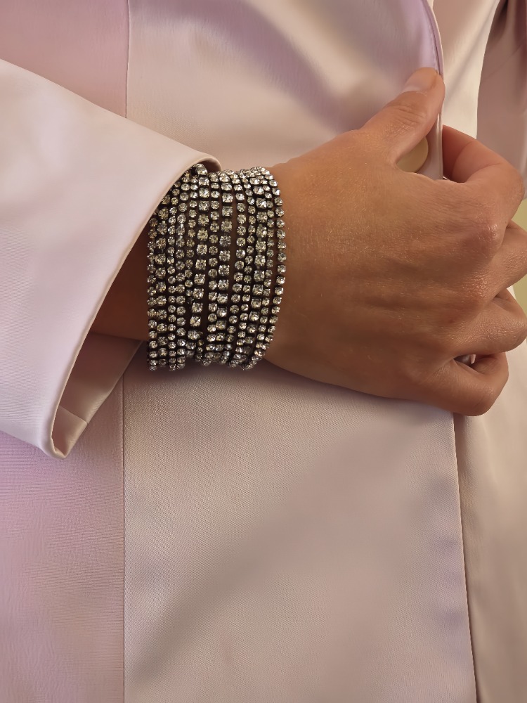 Çoklu Döküm Su Yolu Rhinestone Füme Renk Kristal Bileklik - 1826