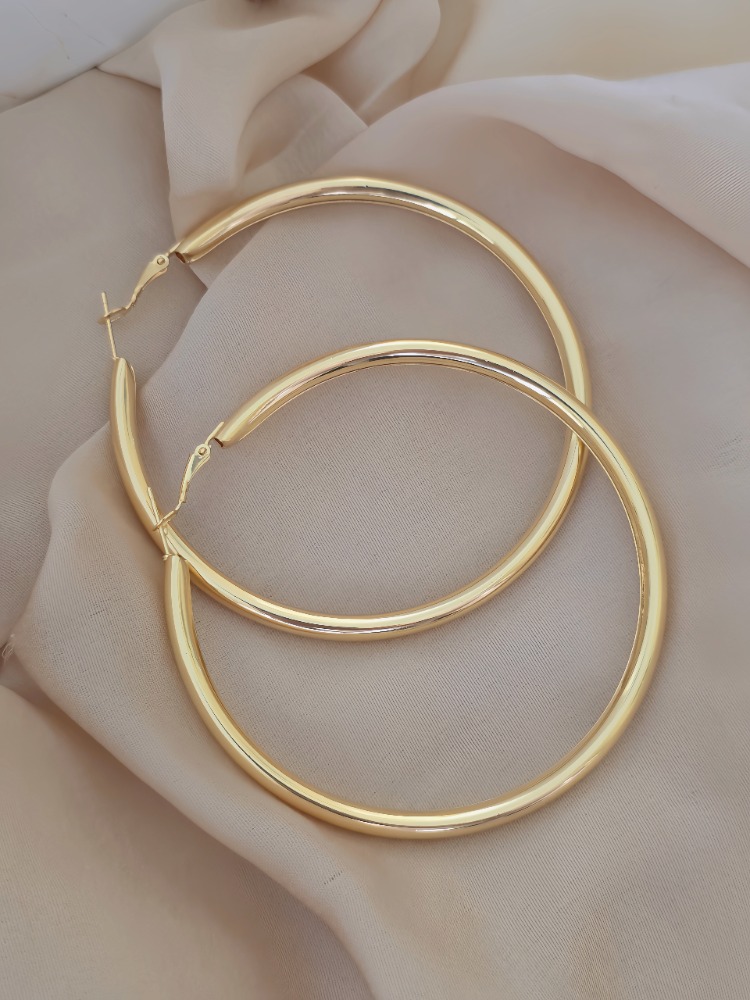 XL Halka Boru Model Altın Kaplama Gold Renk Çelik Küpe 8cm - 1842