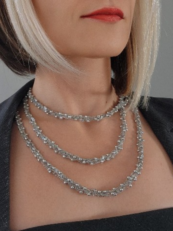 Top Zincir Modüler Örme Çelik Zincir Uzun Konsept Silver Renk Kolye - 1077