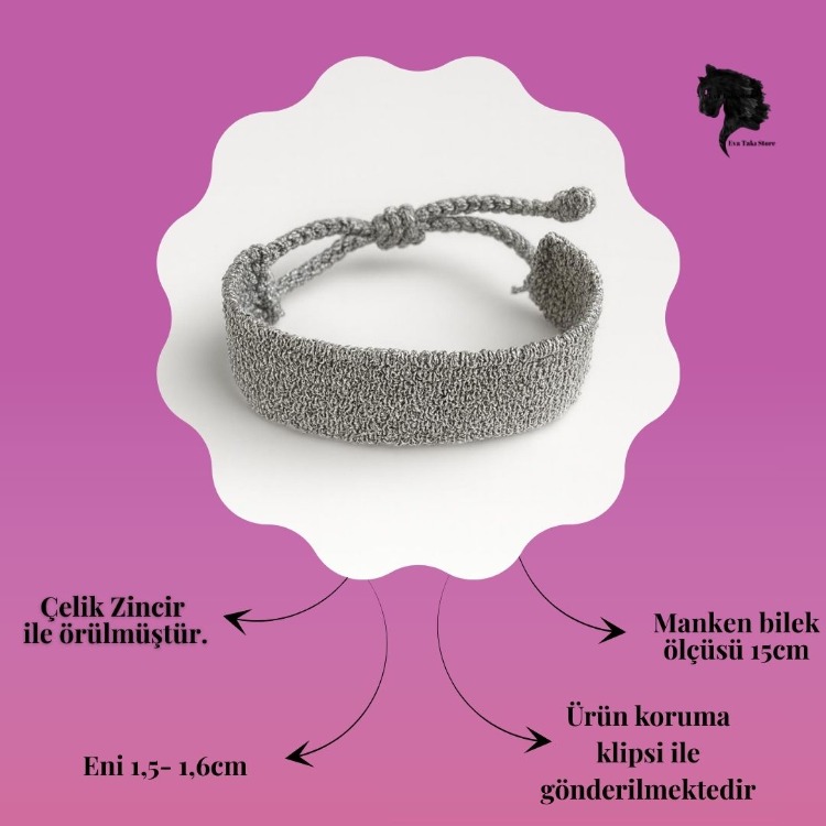 Kordon Çelik Zincir Örme 8 Sıralı El Yapımı Silver Renk Bohem Bileklik - 1752