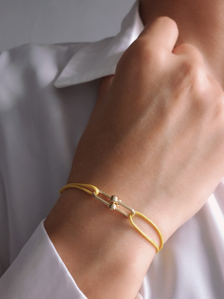 Tiffany Model Deri İpli El Yapımı Gold Renkli Bileklik - 1122