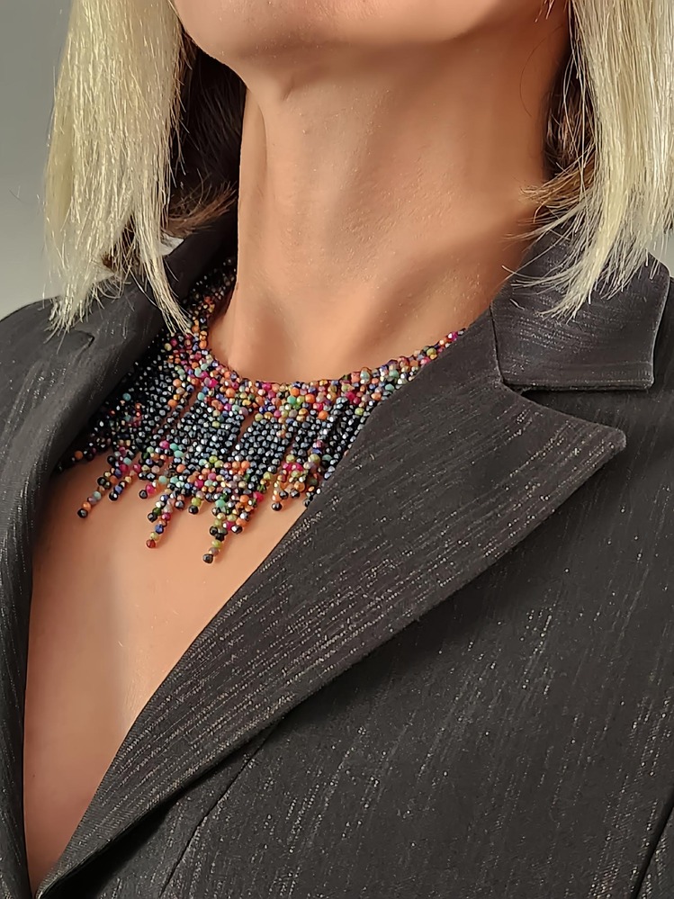 Kristal Boncuk Tasma Choker Model El Yapımı Kolye - 1281