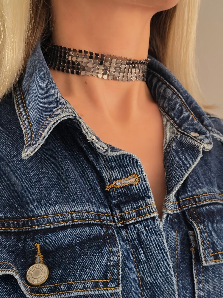 Arpa Pul Payet Zırh Metal Model Antrasit Choker Kolye - 1394