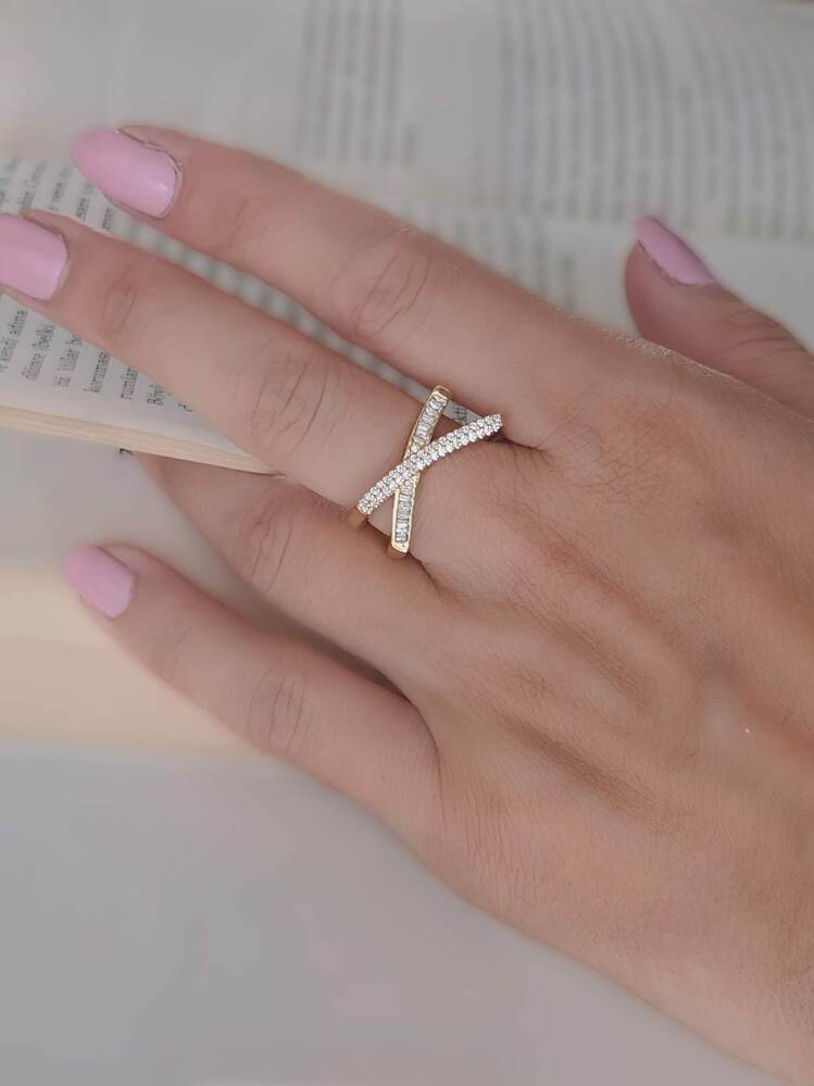 Çarpı X Asimetrik Model Zirkon Taşlı Ayarlanabilir Gold ve Silver Gümüş Renkli Yüzük- 1674
