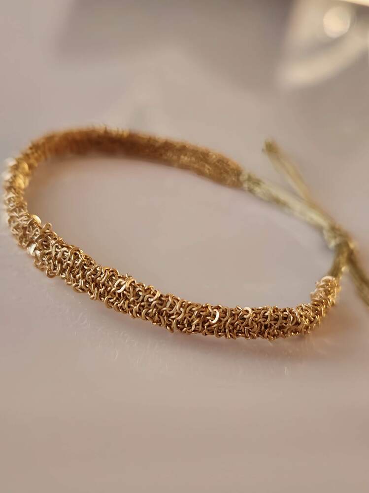 Zincir Dokuma Kordon El Yapımı Otantik Altın Kaplama Gold Renkli Bileklik - 1342