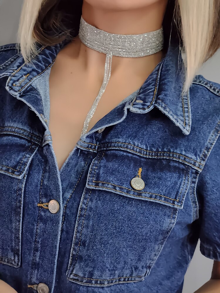 15 Sıralı Zincir Dokuma Sallantılı Vücut Tasma Choker El Yapımı Kolye - 1340