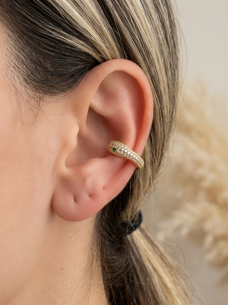 Minimal Yılan Model Taşlı Kıkırdak Cuff Gold Renk Küpe - 1821